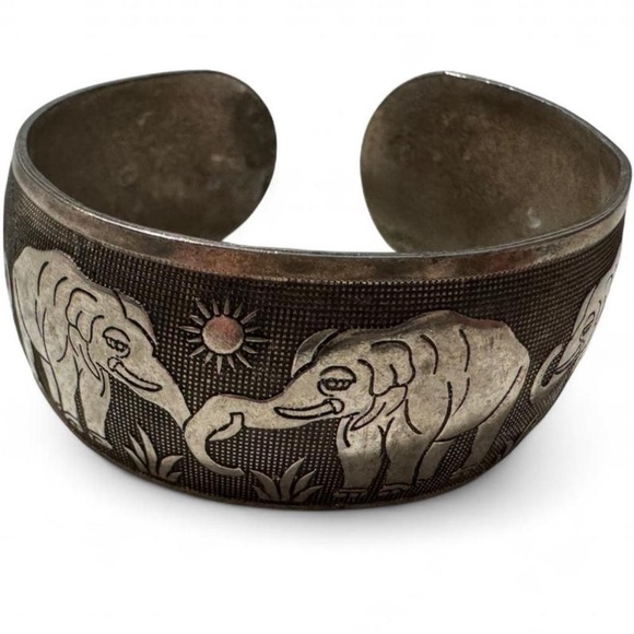unbranded Jewelry - Vintage Elephant Engraved Metal Cuff Bracelet